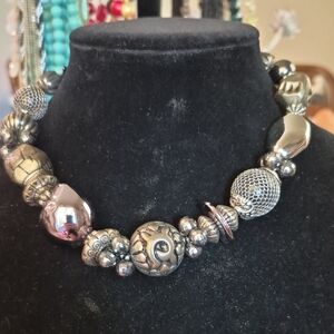 Premier Designs Silver Necklace with Intricate Patterns